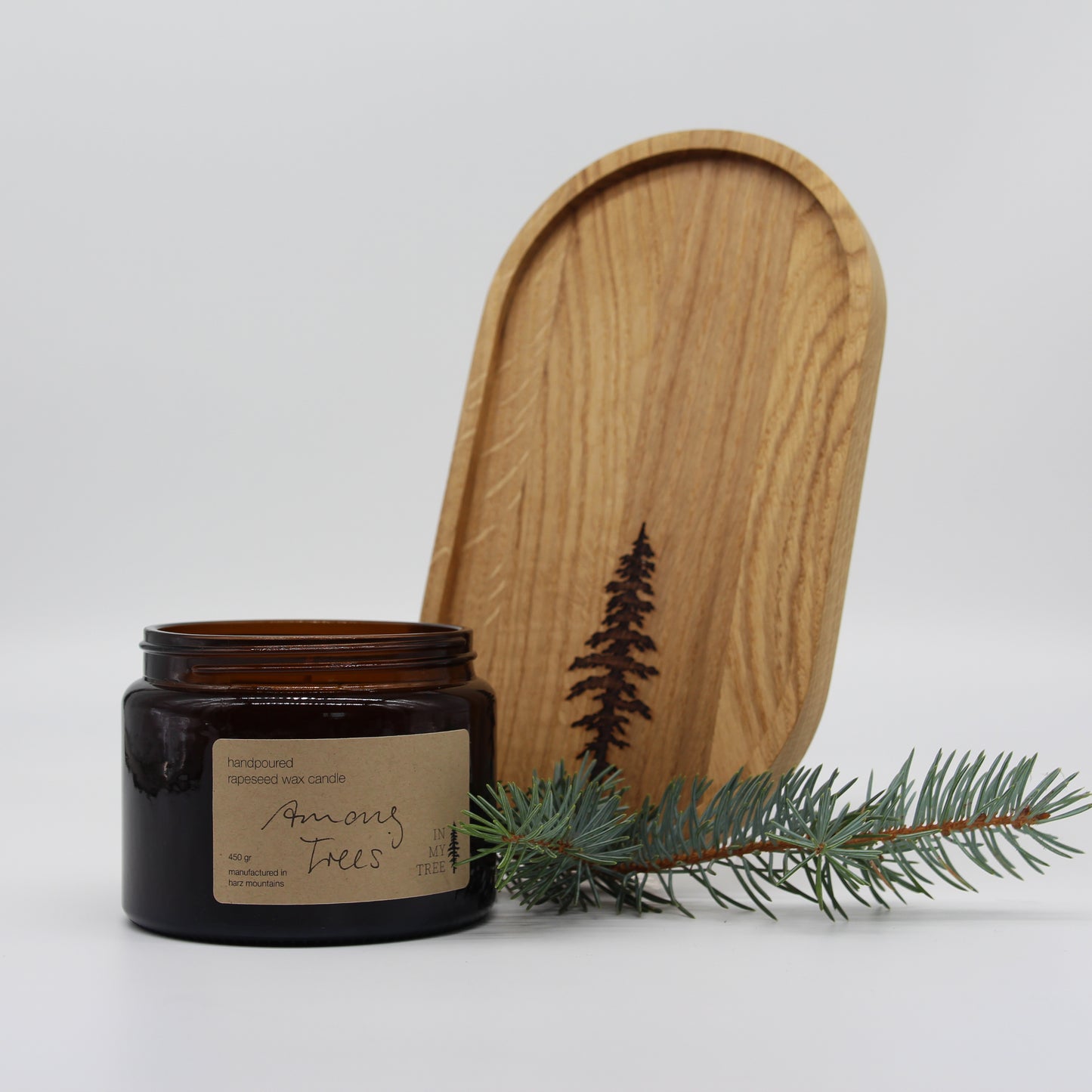 Geschenkset "Wood and Soul" oval 25x14 cm mit Lasergravur und Rapswachskerze 155 oder 450 gr