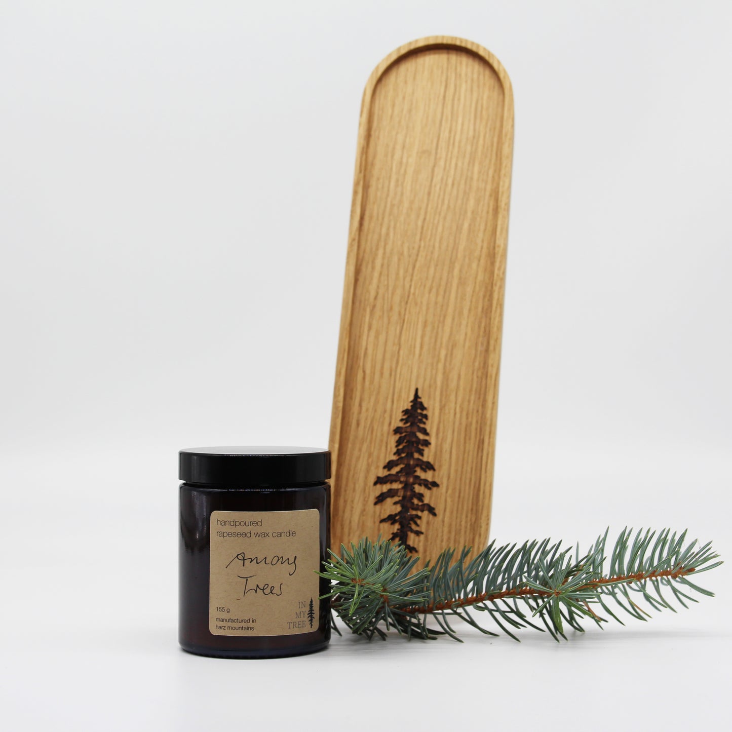 Geschenkset "Wood and Soul" oval 30x8 cm mit Lasergravur und Rapswachskerze 100 gr oder 155 gr