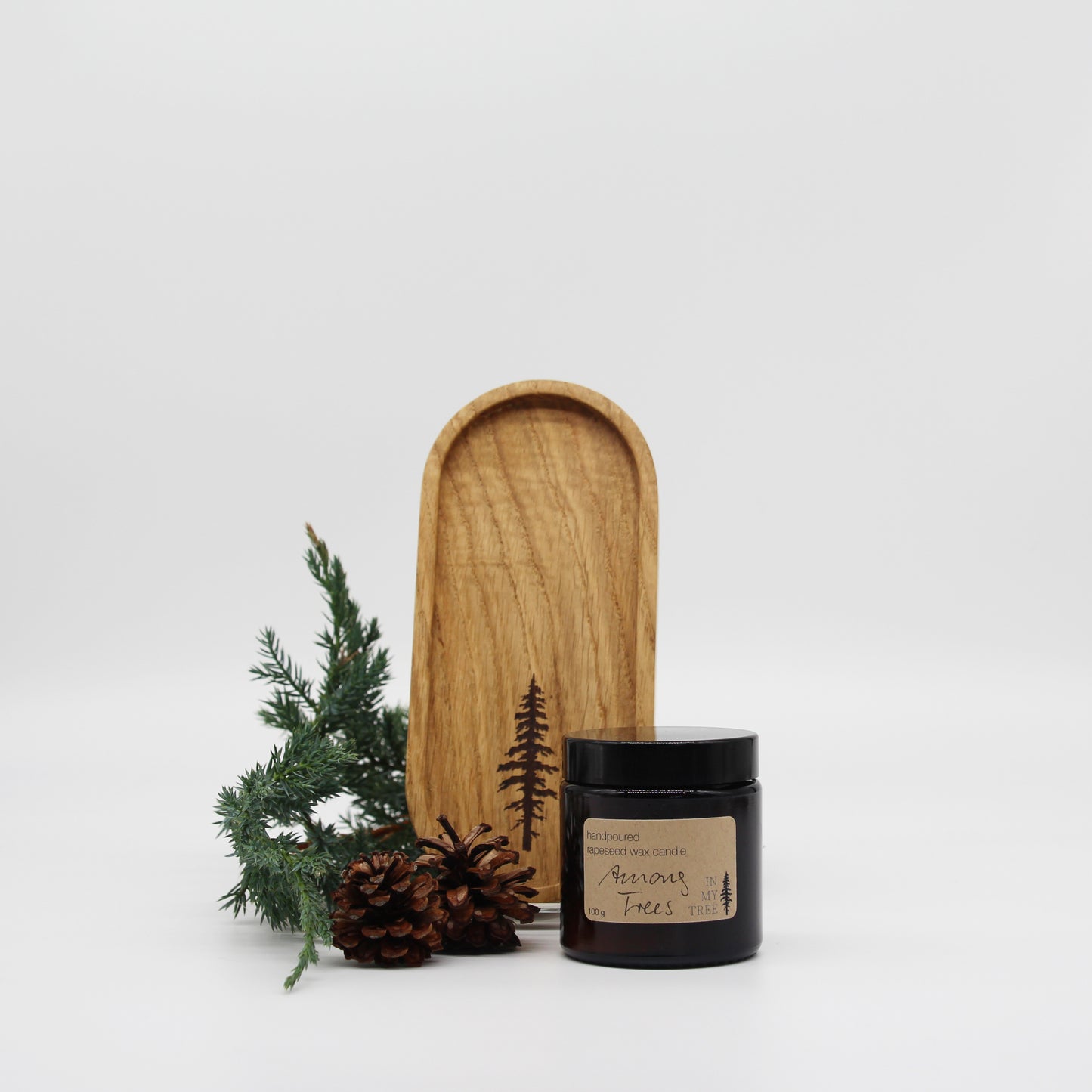 Geschenkset "Wood and Soul" oval 18x8 cm mit Lasergravur und Rapswachskerze 100 gr oder 155 gr