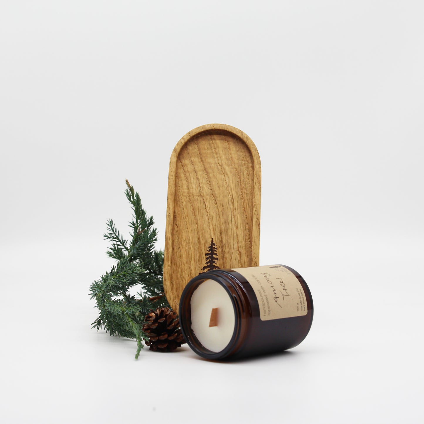 Geschenkset "Wood and Soul" oval 18x8 cm mit Lasergravur und Rapswachskerze 100 gr oder 155 gr