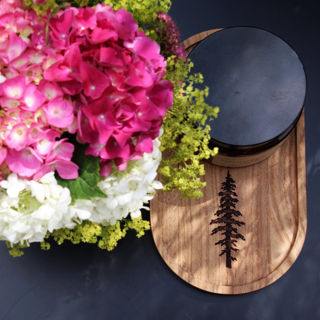 Geschenkset "Wood and Soul" oval 25x14 cm mit Lasergravur und Rapswachskerze 155 oder 450 gr